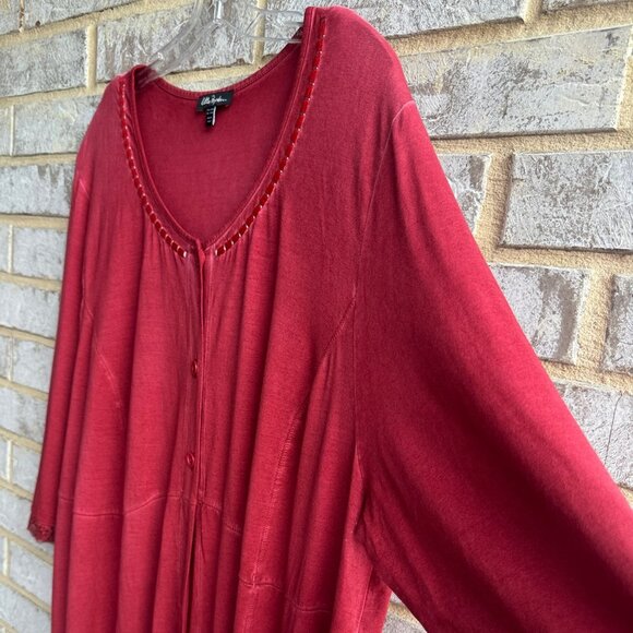Ulla Popken 3/4 Sleeve Button Up Burgundy Red Lanenlook Tunic Blouse Size 20/22 - Picture 7 of 9